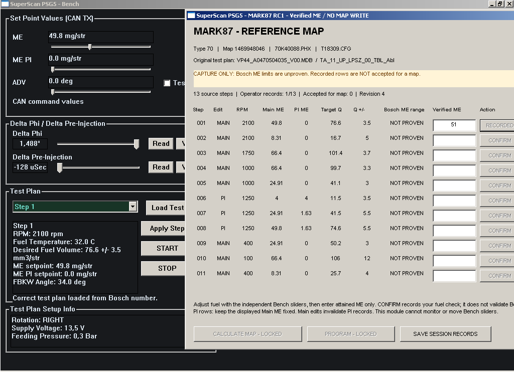 Actual SuperScan Reference Map screen for Bosch pump 0470504035